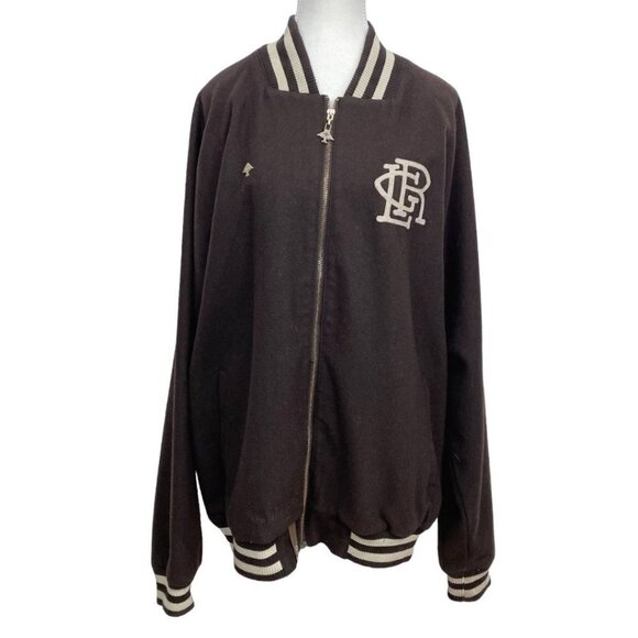 LRG MEN'S BROWN THE NATURAL WOOL BLEND EMBROIDERED VARSITY JACKET - XL - Picture 1 of 13